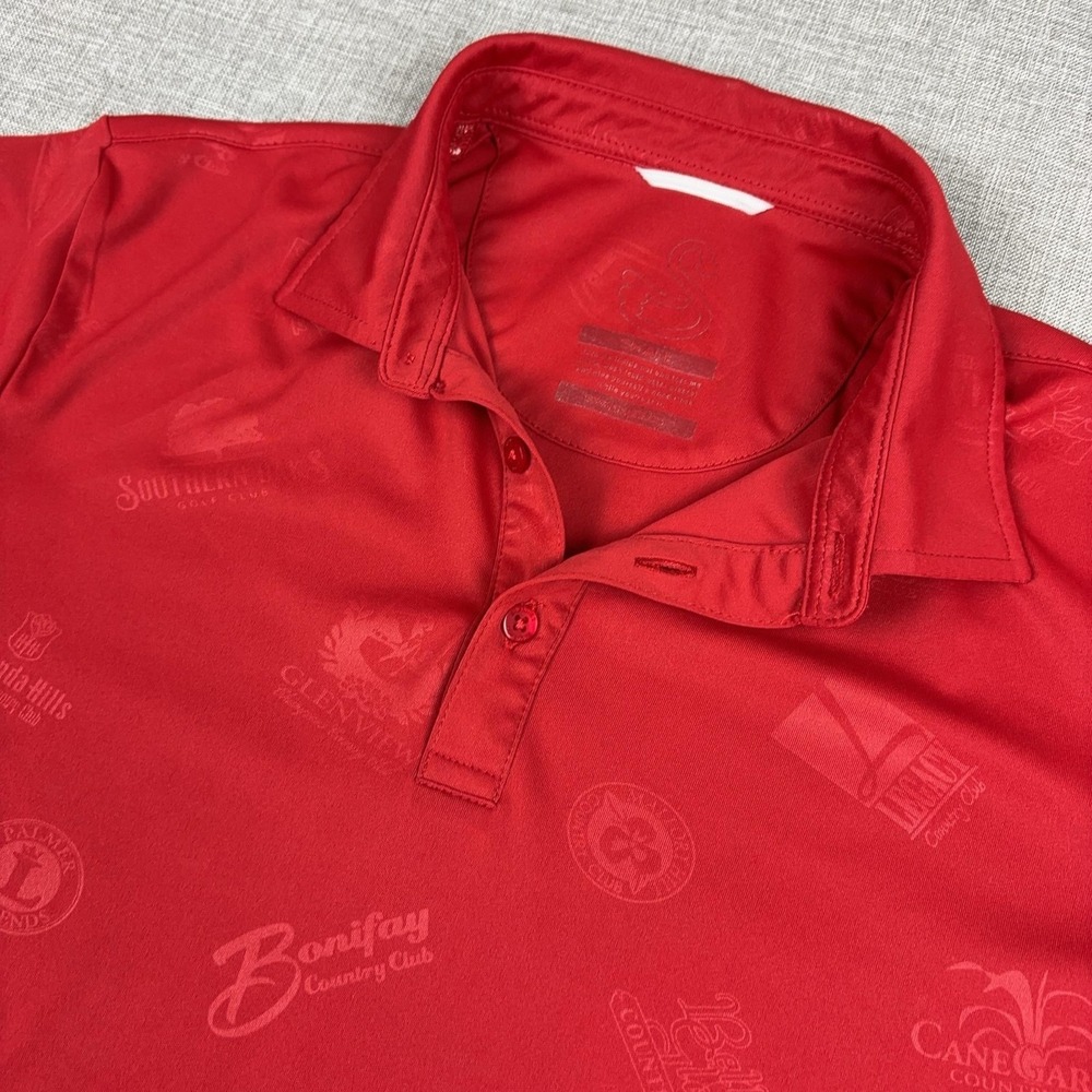 Swannies Polo Shirt Mens Small Red Golf Country Club Graphic Logo Short Sleeve